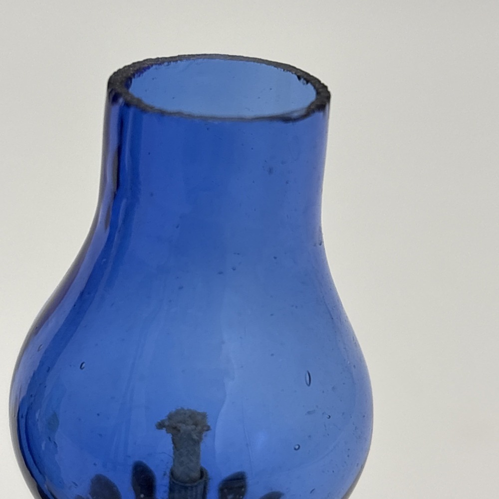 Vintage Miniature Colored Glass Oil Lamps Set Cobalt Hobnail Green Blue Lot of 3 - Picture 7 of 11